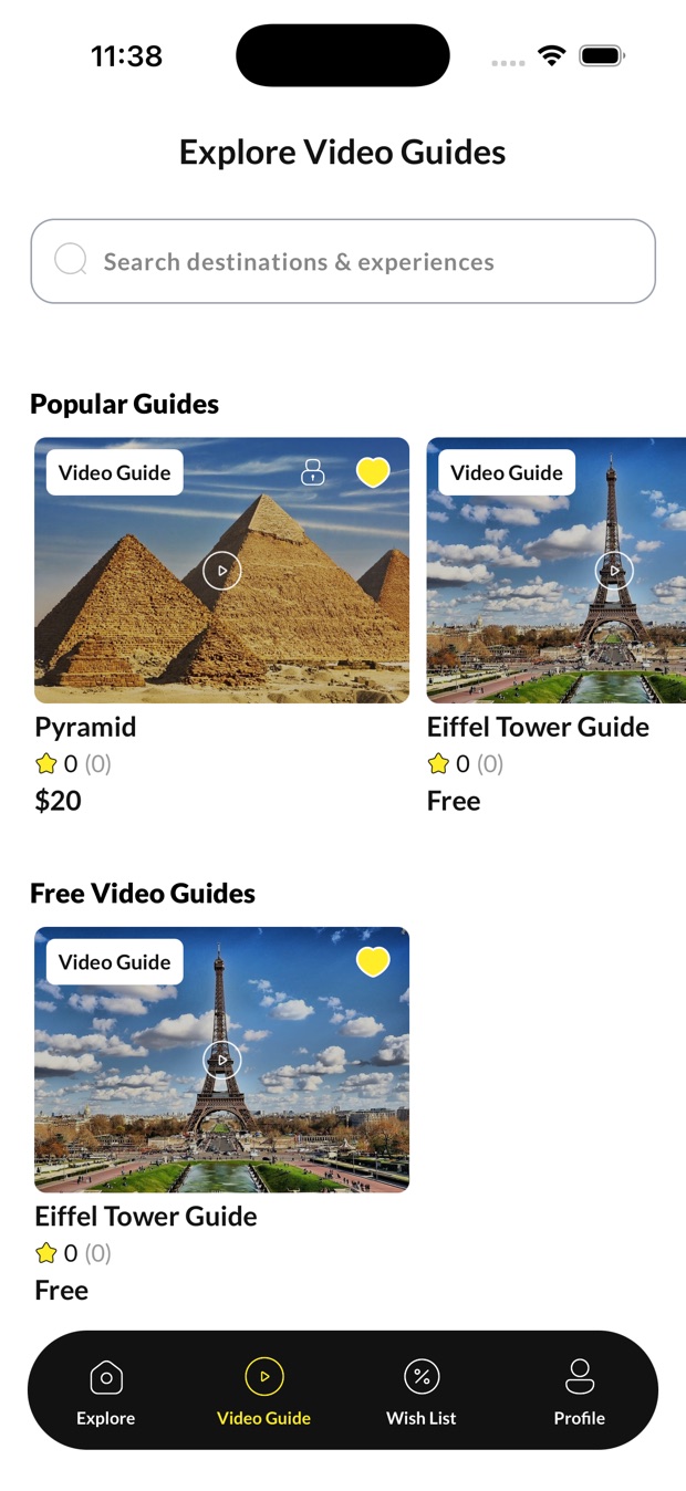 Popular and free video guides, showing a locked paid guide and a free one